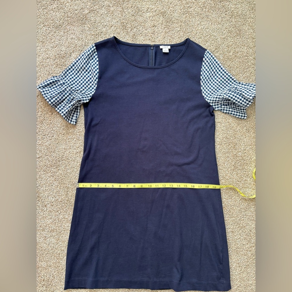 J Crew Factory Printed Bell-Sleeve Check Gingham Print Blue Dress Size M… - Picture 7 of 10